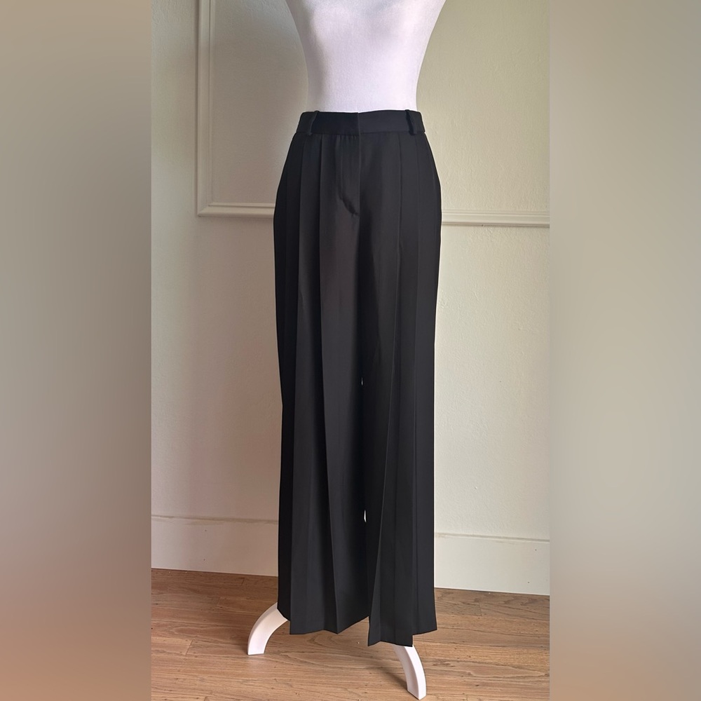 NWT ZARA wide-leg pleated black trouser pant | x-small